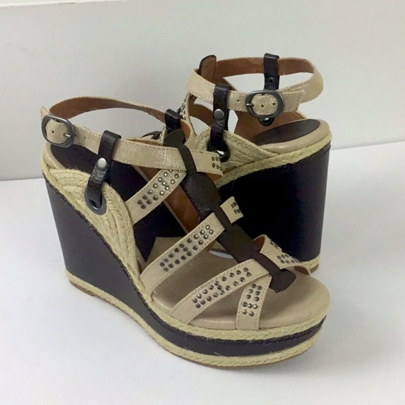 Lucky Brand Brown and Tan Wedge Sandals - Picture 1 of 8